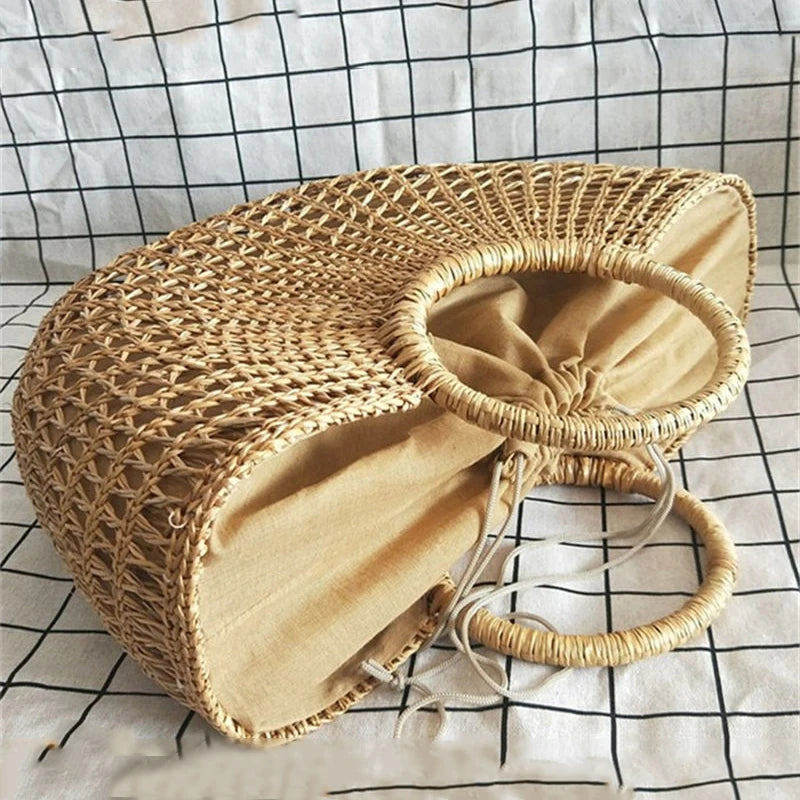 Luxo oco designer praia bolsa de ombro alta qualidade marca palha bolsa feminina verão raffia tecido cesta viagem tote bags