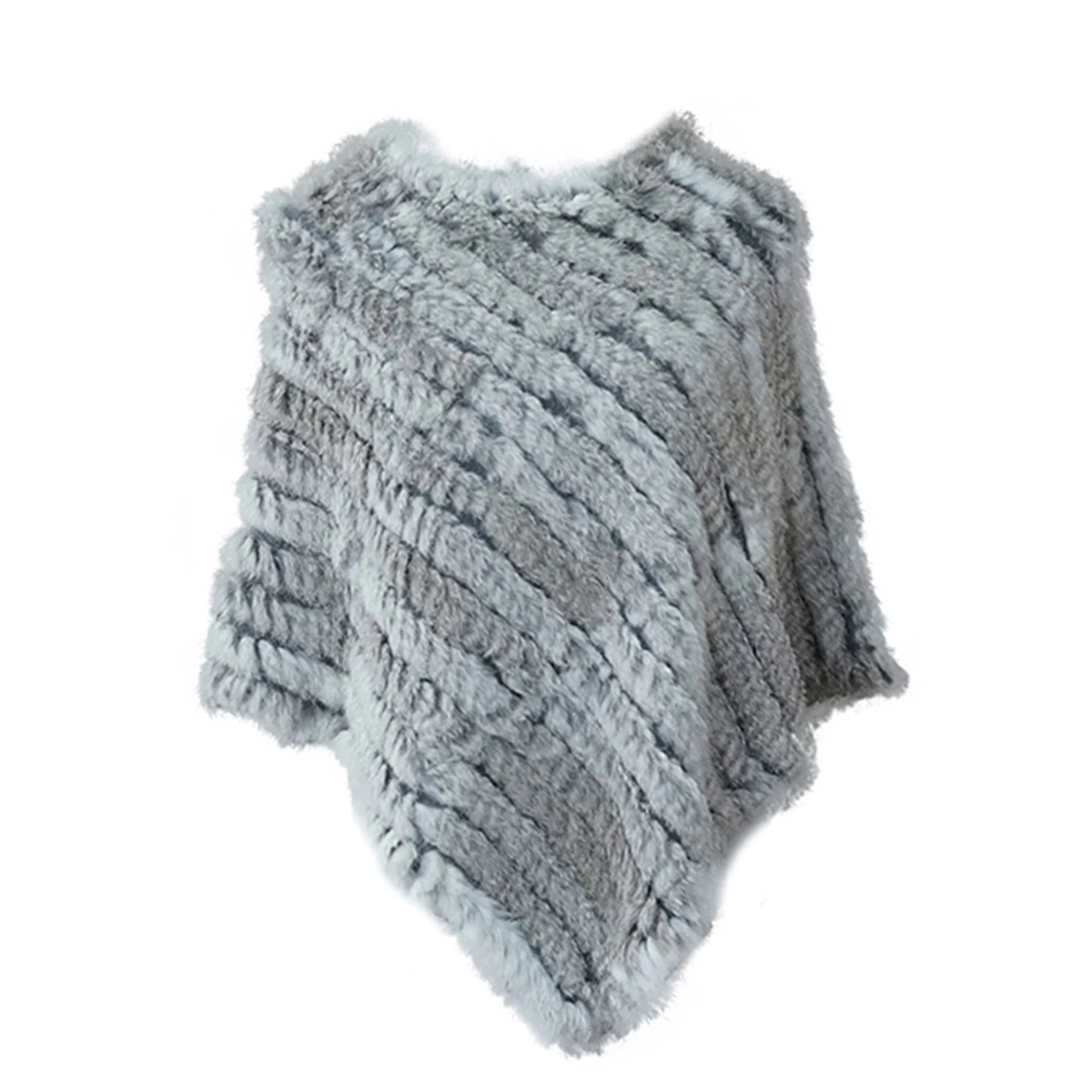 Real pele de coelho de malha natural poncho colete moda envoltório casaco xale senhora cachecol pele natural festa de casamento atacado capa