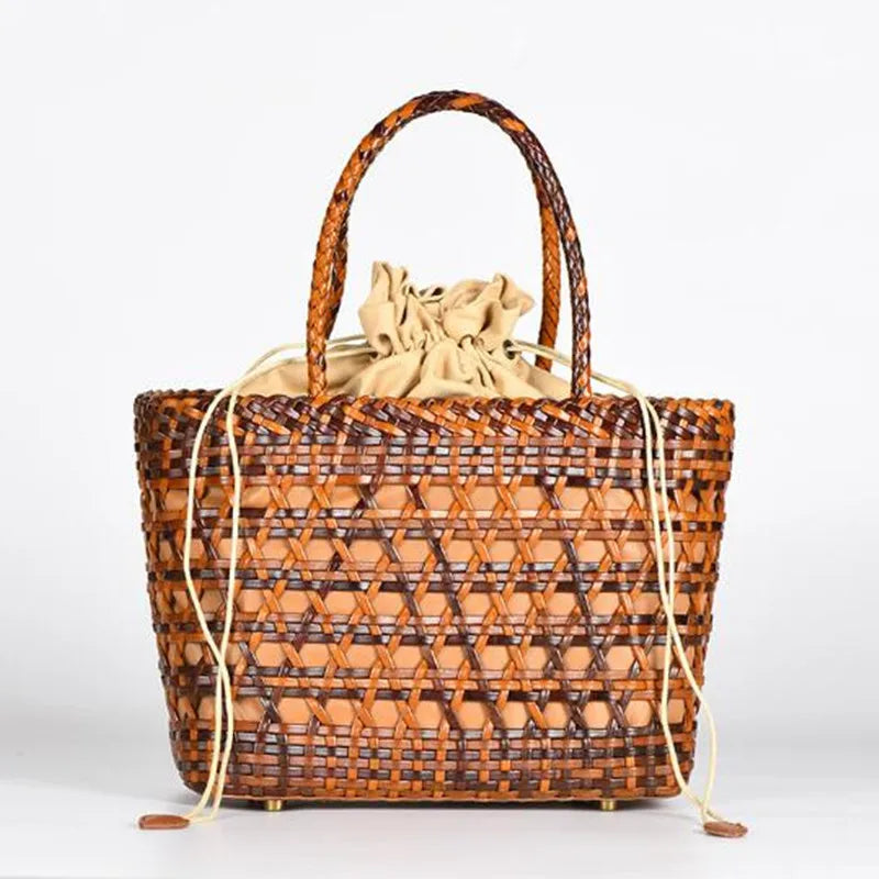 2024 bolsa de ombro feminina de couro genuíno com bolsa interna tecelagem bolsa de compras casual bolsa tote vintage