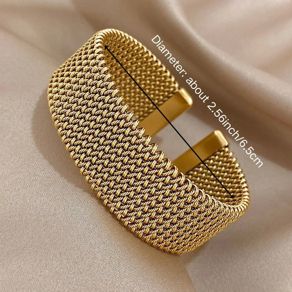 Pulseira vintage de malha trançada de aço inoxidável, punho clássico, joias à prova d'água para mulheres, homens, uso diário de festa, joias, presentes