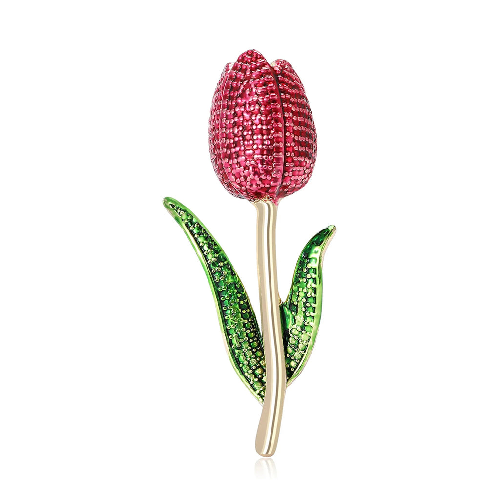 Beaut & Berry Broches clássicos de tulipa esmaltada para mulheres, alfinetes de plantas unissex, acessórios casuais para festa, presentes de ano novo, decoração de amigos