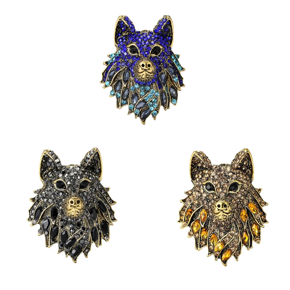 Requintado liga strass lobo cabeça broche high-end terno masculino casaco pinos acessório para festa