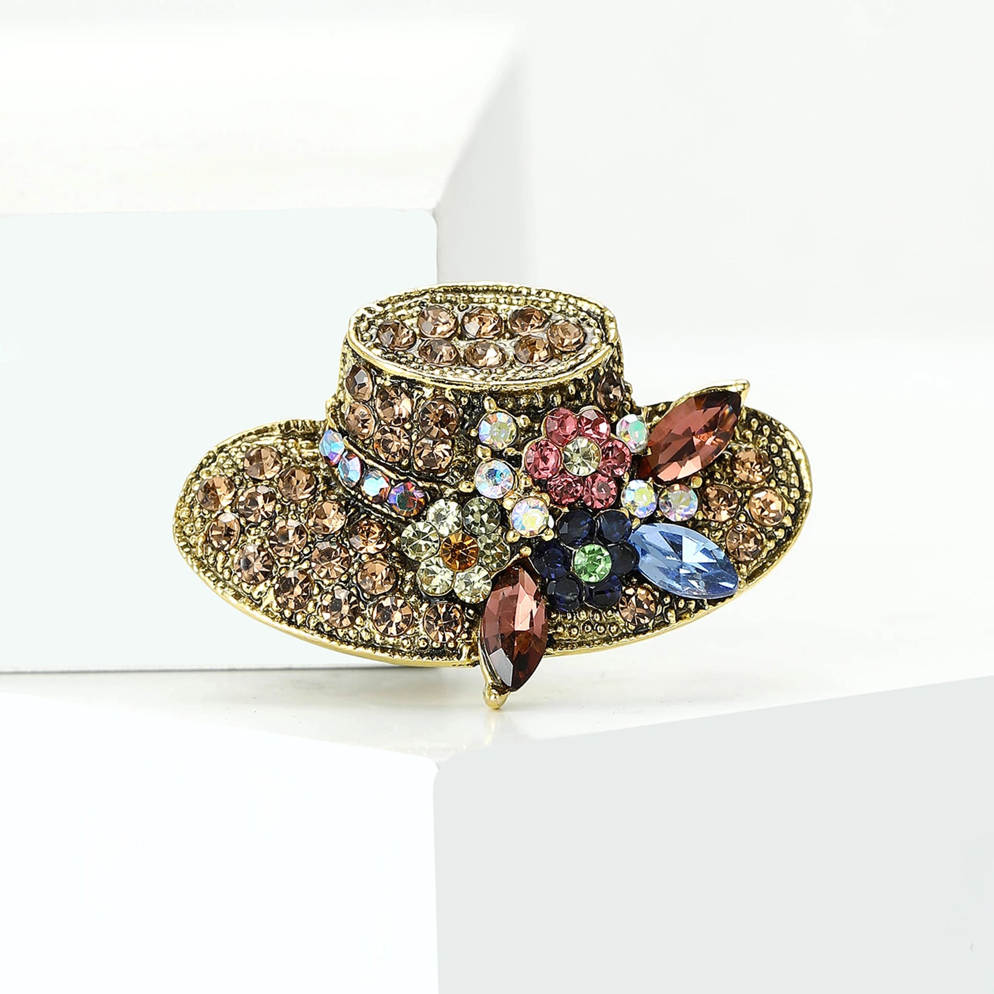 Broche Chapéu de Sol com Strass Elegante Feminino Luxo