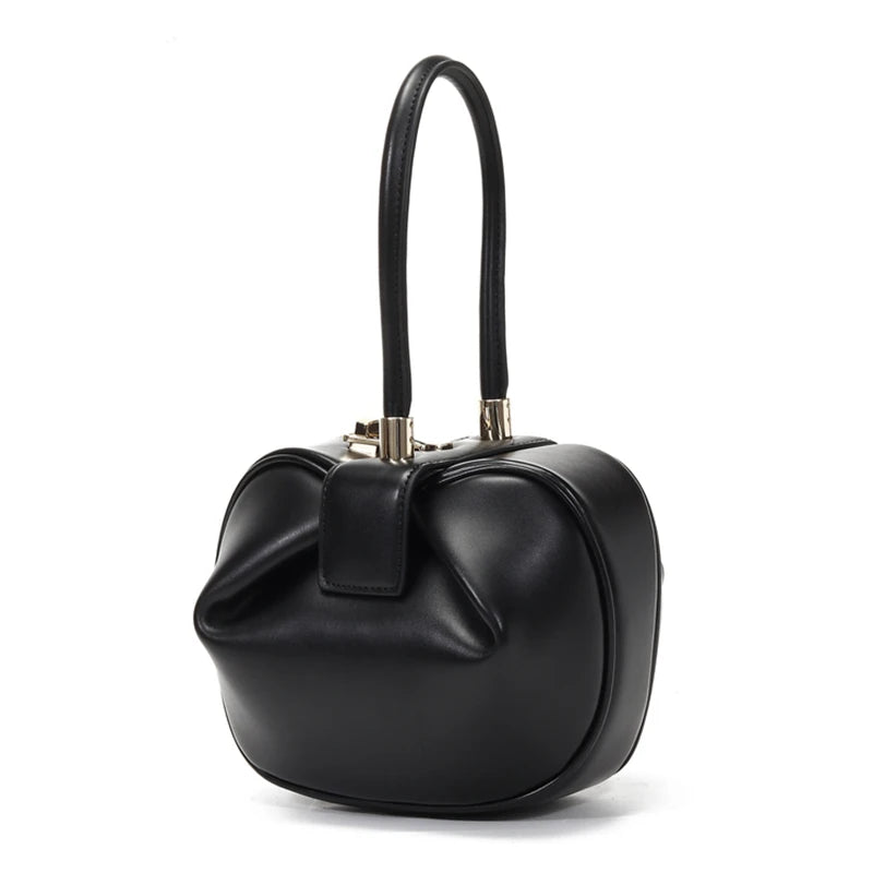 Burminsa couro genuíno esférico pequena sacola para as mulheres 2025 tendência designer bolsa de noite alça superior senhoras bolsas