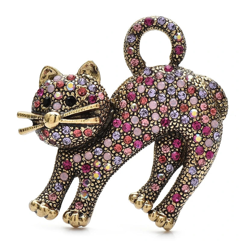 Broche Gato Vintage com Strass Design Elegante Feminino