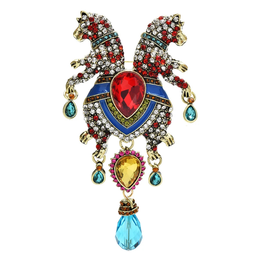 Broche Leopardo Duplo Vintage com Strass Luxo Feminino