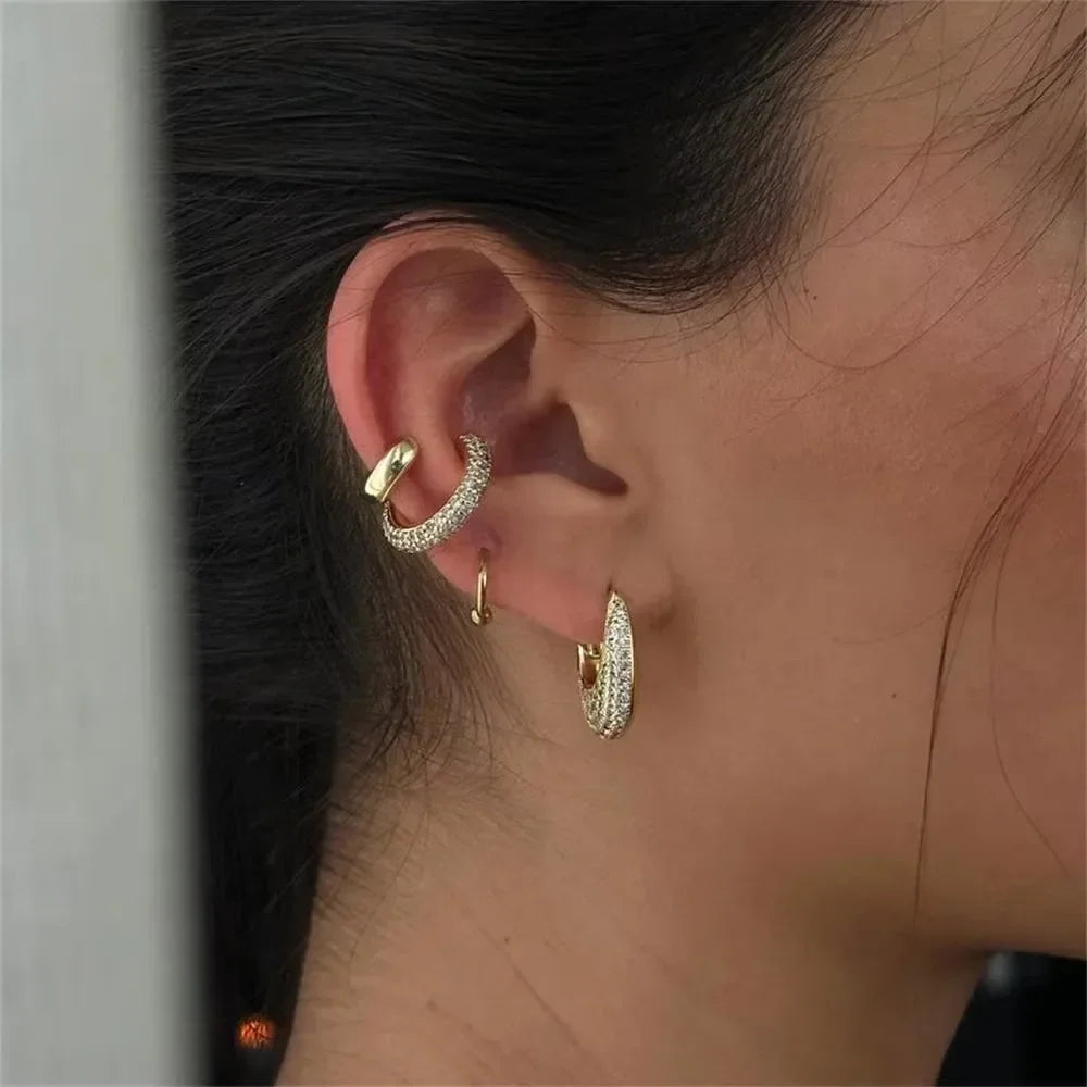 Luxo completo pavimentado strass u forma brincos de argola para mulher 18k banhado a ouro garra círculo c forma brinco jóias de declaração