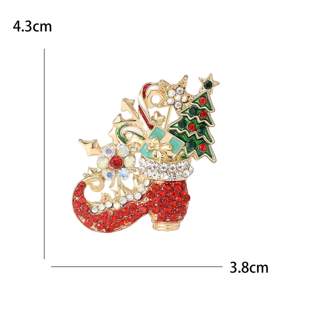 Broche Meia de Natal com Strass Design Elegante Feminino