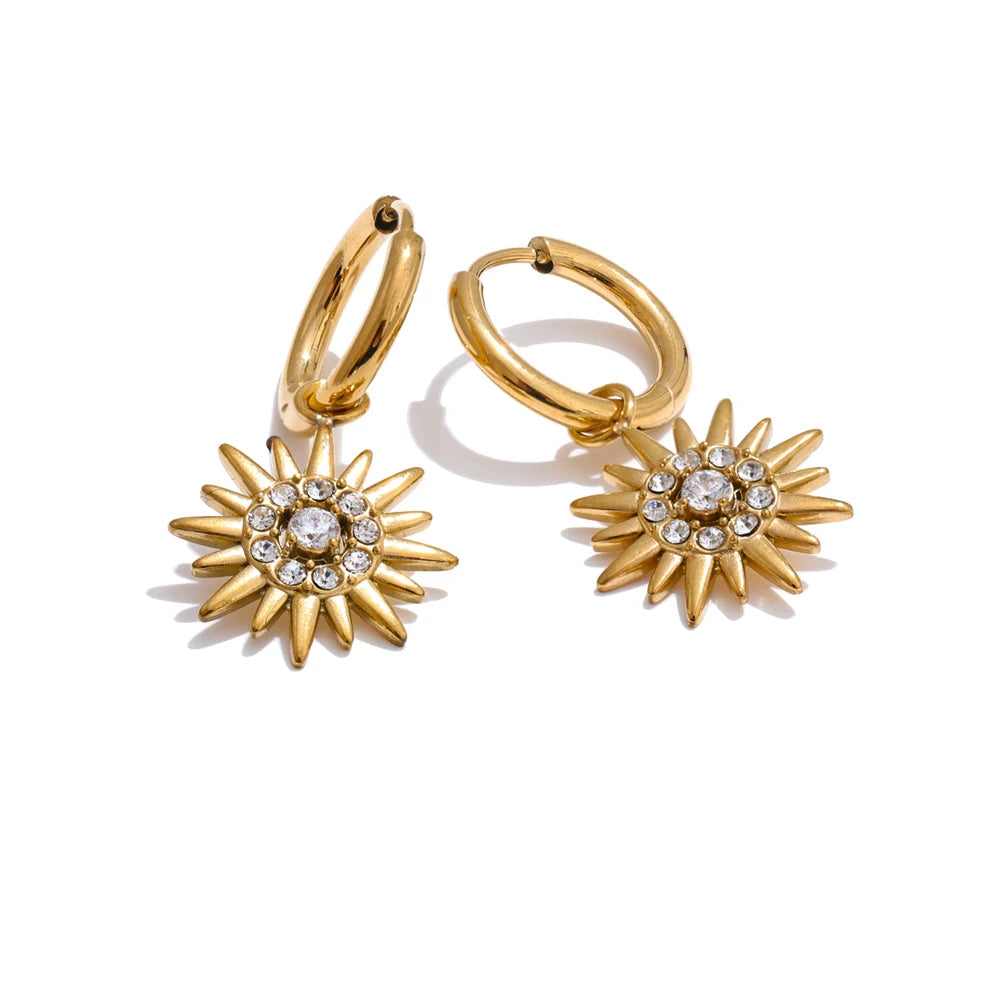 Yhpup requintado incrustado zircônia sol gota brincos de argola para mulheres aço inoxidável delicado jóias diárias hipoalergênico