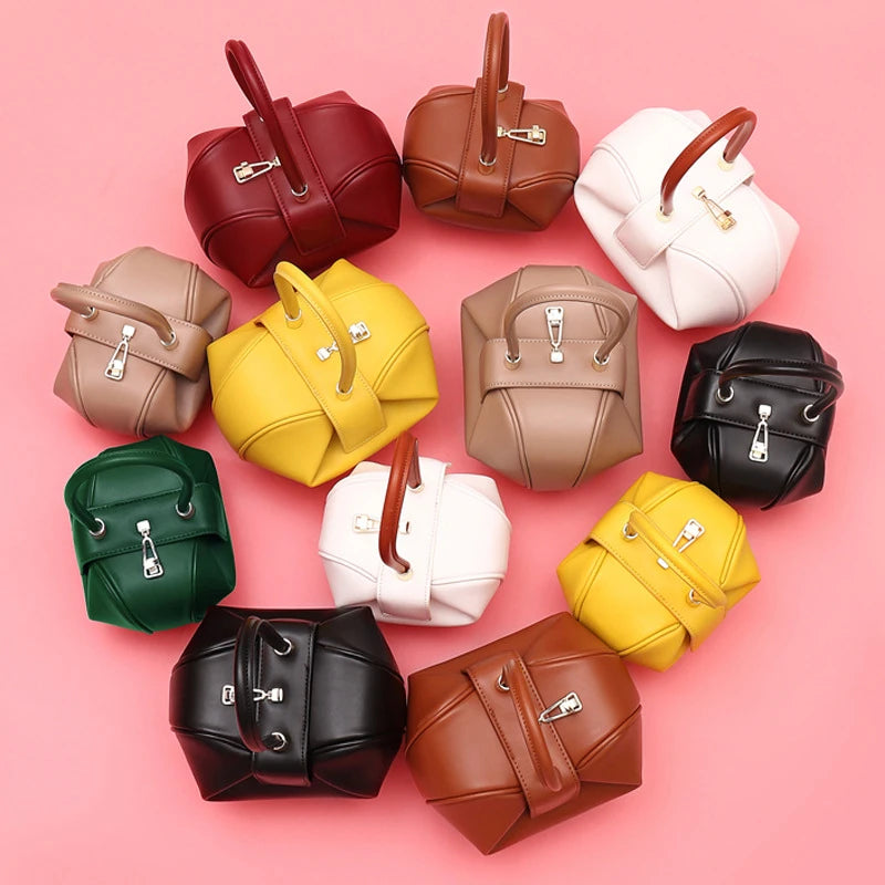 Burminsa couro genuíno esférico pequena sacola para as mulheres 2025 tendência designer bolsa de noite alça superior senhoras bolsas