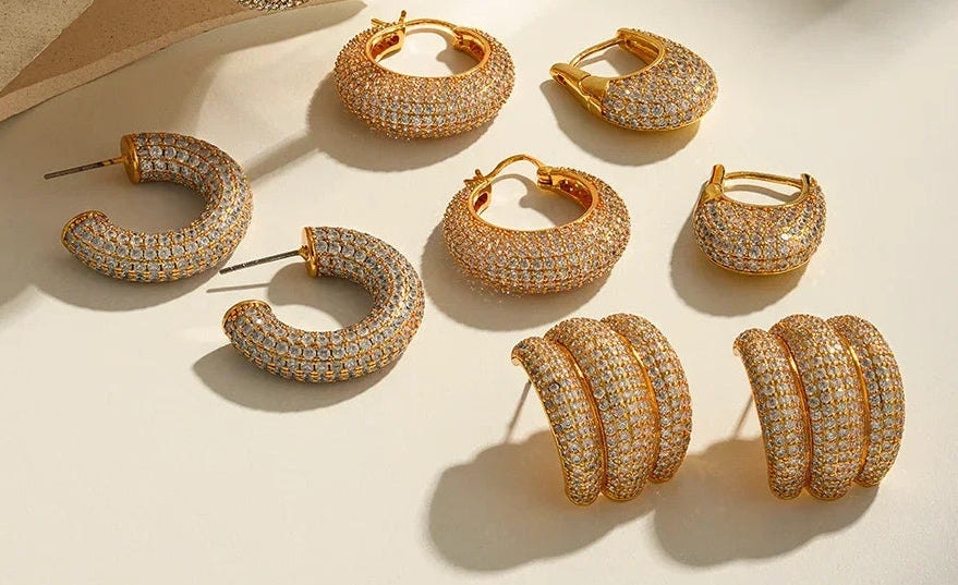 Luxo completo pavimentado strass u forma brincos de argola para mulher 18k banhado a ouro garra círculo c forma brinco jóias de declaração