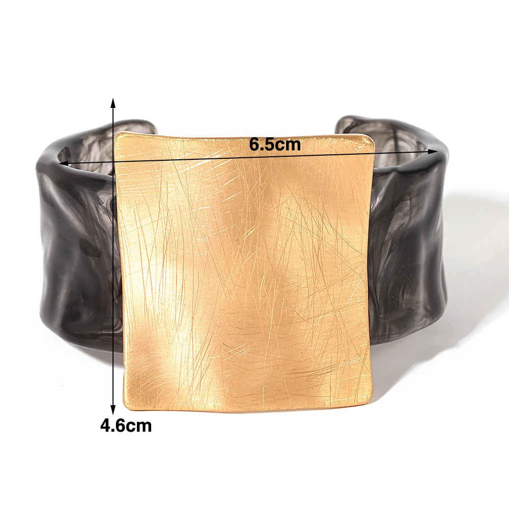 Allyes moda geométrica quadrado fosco metal acrílico aberto pulseira para mulheres personalidade simples pulseiras largas festa jóias presentes