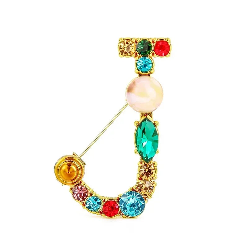 Nova chegada inglês carta palavra broche colorido strass cristal lapela pinos para mulheres camisola terno broche festa jóias presentes