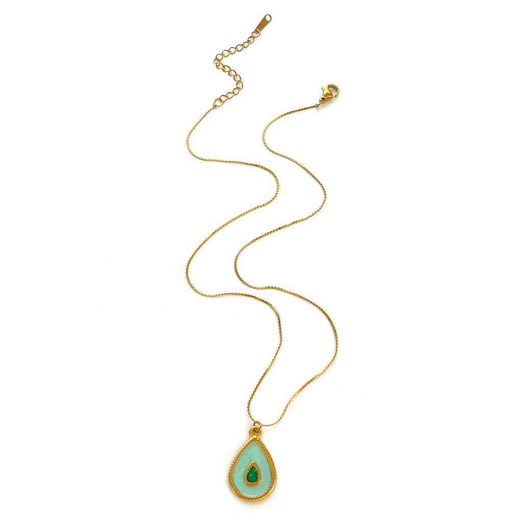 GHIDBK Bonito Simples Azul Esmalte Waterdrop Borboleta Pingente Colares para Mulheres Nova Moda Jóias de Aço Inoxidável Presentes de Festa