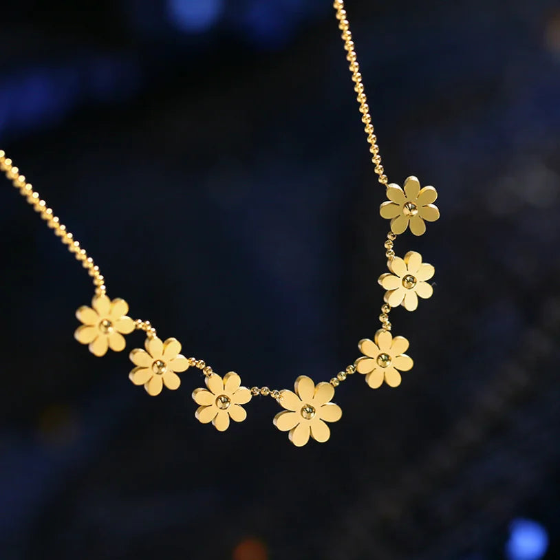316l aço inoxidável nova moda jóias de luxo elegante margarida soldagem 7 flores charme corrente gargantilha colares pingentes para mulher