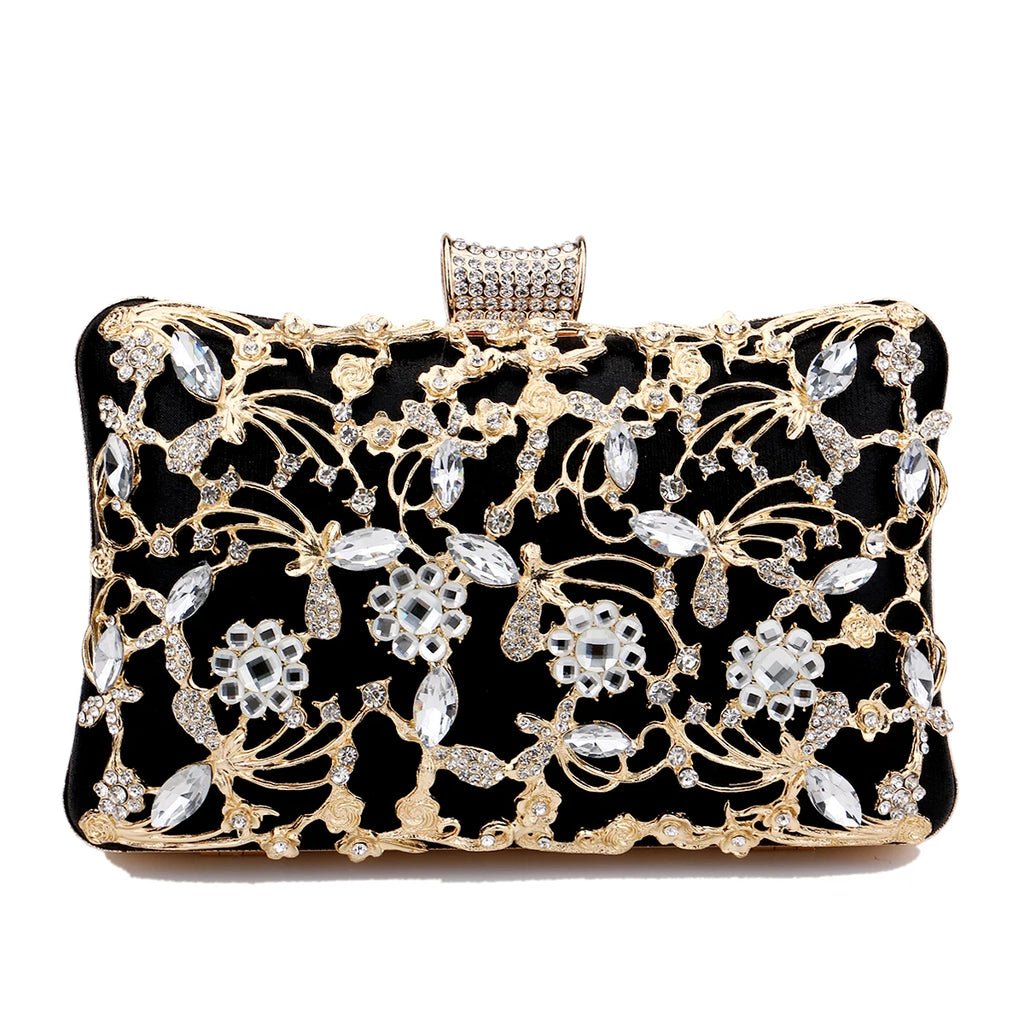 Nova chegada feminina dia embreagem oco estilo diamantes festa sacos de noite rosa cor misturada casamento nupcial bolsas com corrente