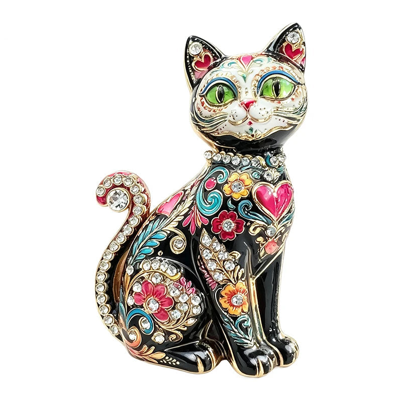 Broche Gato Vintage com Strass Design Elegante Feminino