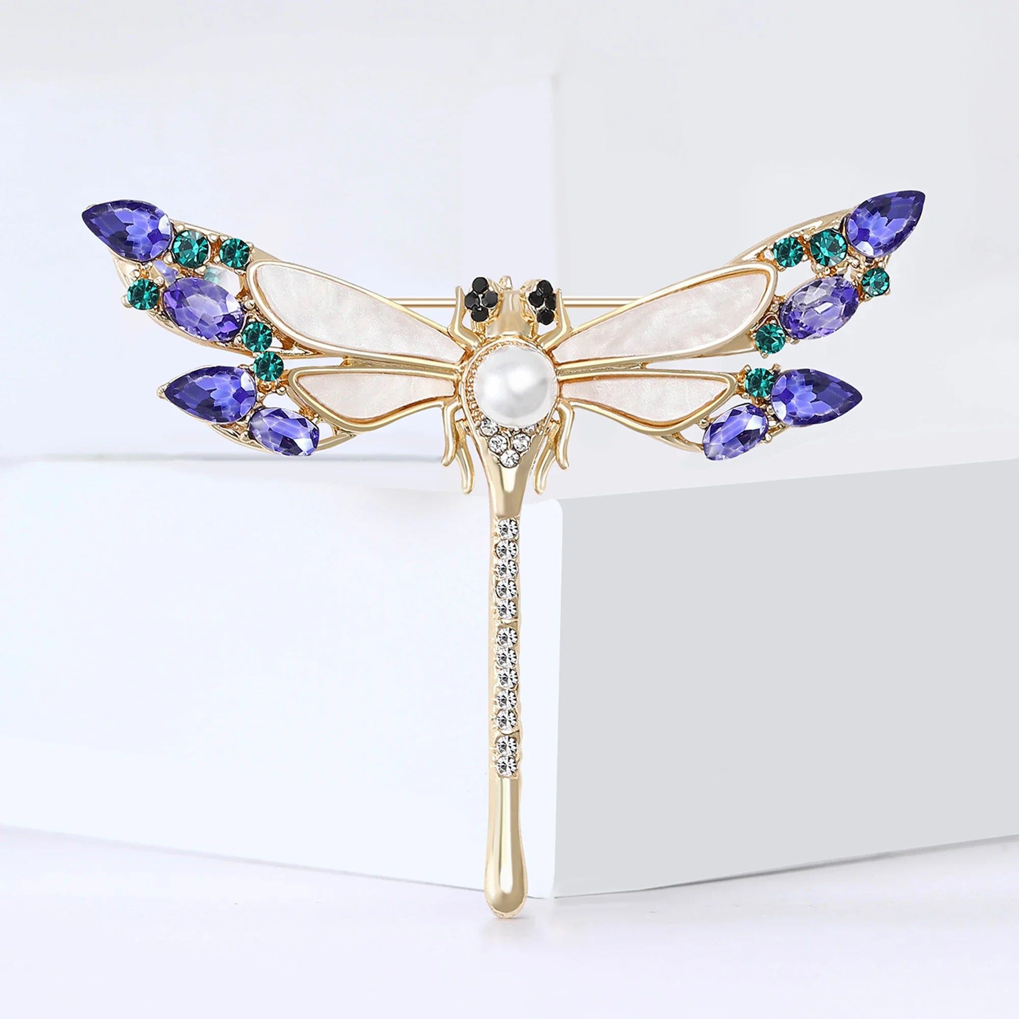 Engraçado strass libélula broche para mulheres unissex pérola inseto pinos festa de escritório amigo presentes jóias acessórios decoração