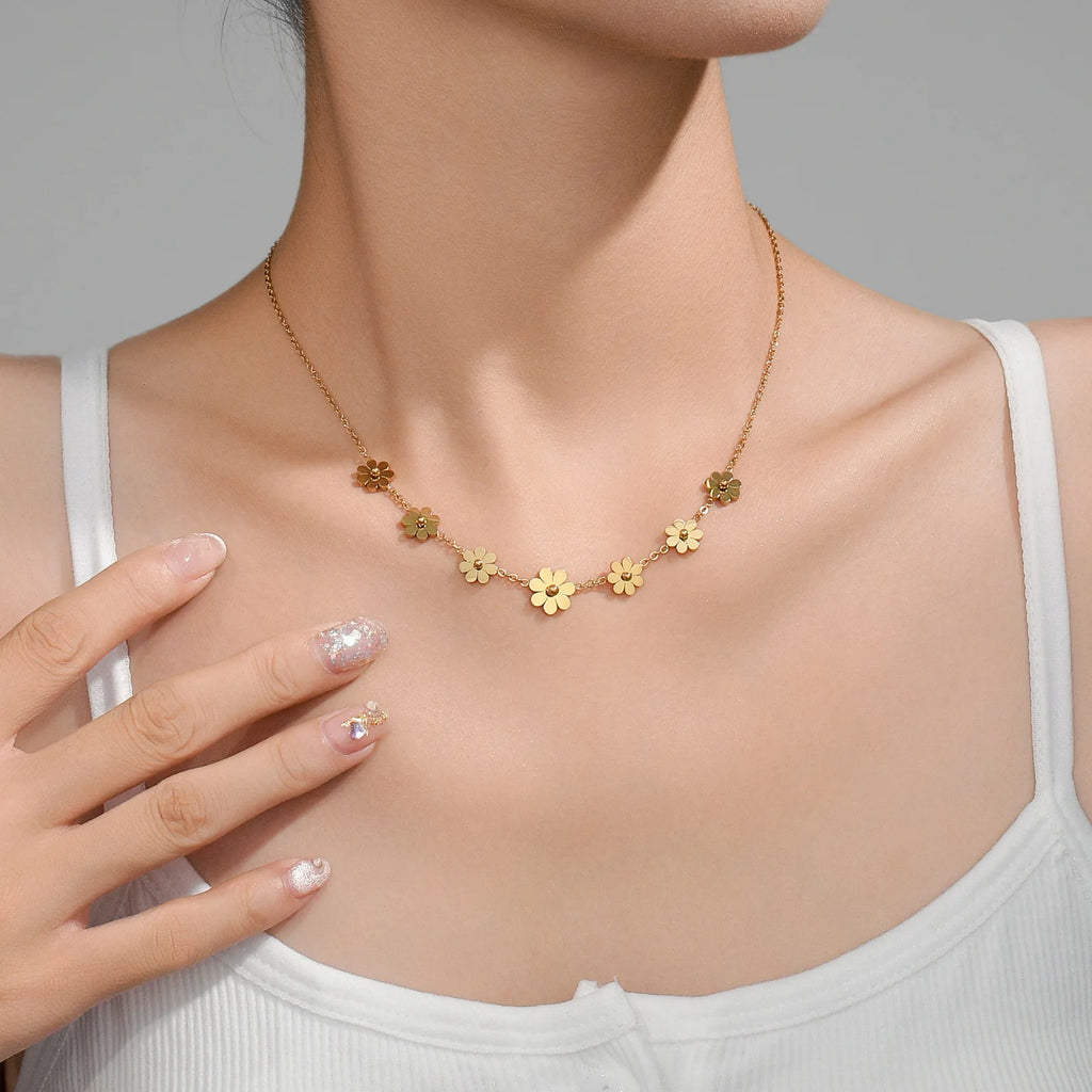 316l aço inoxidável nova moda jóias de luxo elegante margarida soldagem 7 flores charme corrente gargantilha colares pingentes para mulher