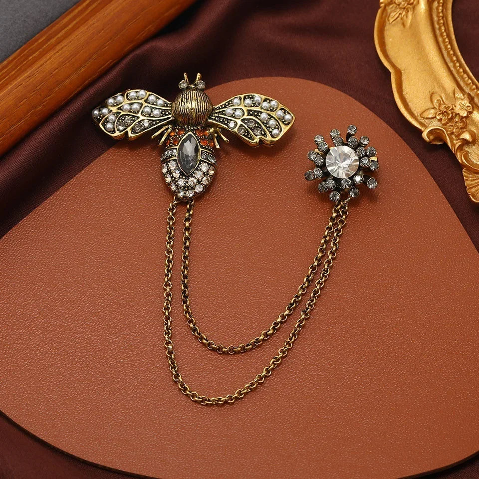 Broche de arco vintage, acessórios de terno de alta qualidade, luxo, cristal, pérola, corsage, unissex, joias de banquete