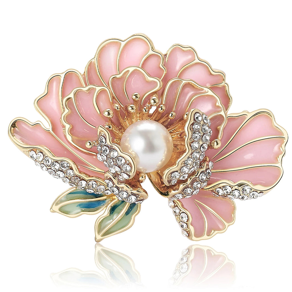Beaut & berry elegante pérola peônia flor broches para mulheres strass planta pino luxo banquete casamento jóias amigos presentes