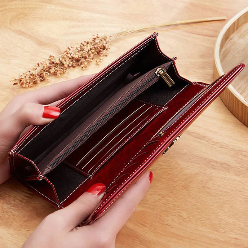Carteira de couro feminina 	 Mulher de luxo carteiras longas moda feminina bolsas sacos de dinheiro 2022 bolsas das mulheres bolsa cartões titular