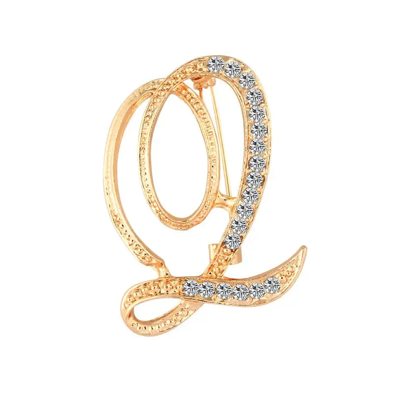 Broche de Letra com Strass Cristal Dourado Elegante