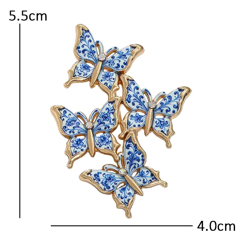 Broche Borboleta Azul e Branco Detalhe Esmaltado Elegante Feminino