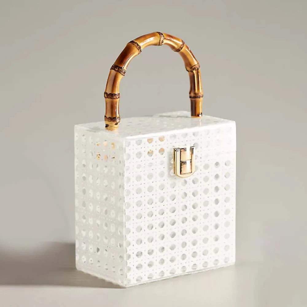 Mulheres casamento noite saco de embreagem senhora caixa bolsa feminina designer acrílico rattan alça bambu verão pro presente praia totes