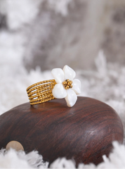 Yhpup mais grosso concha natural flor aberta cor de ouro anel moda aço inoxidável elegante requintado à prova dwaterproof água jóias de dedo