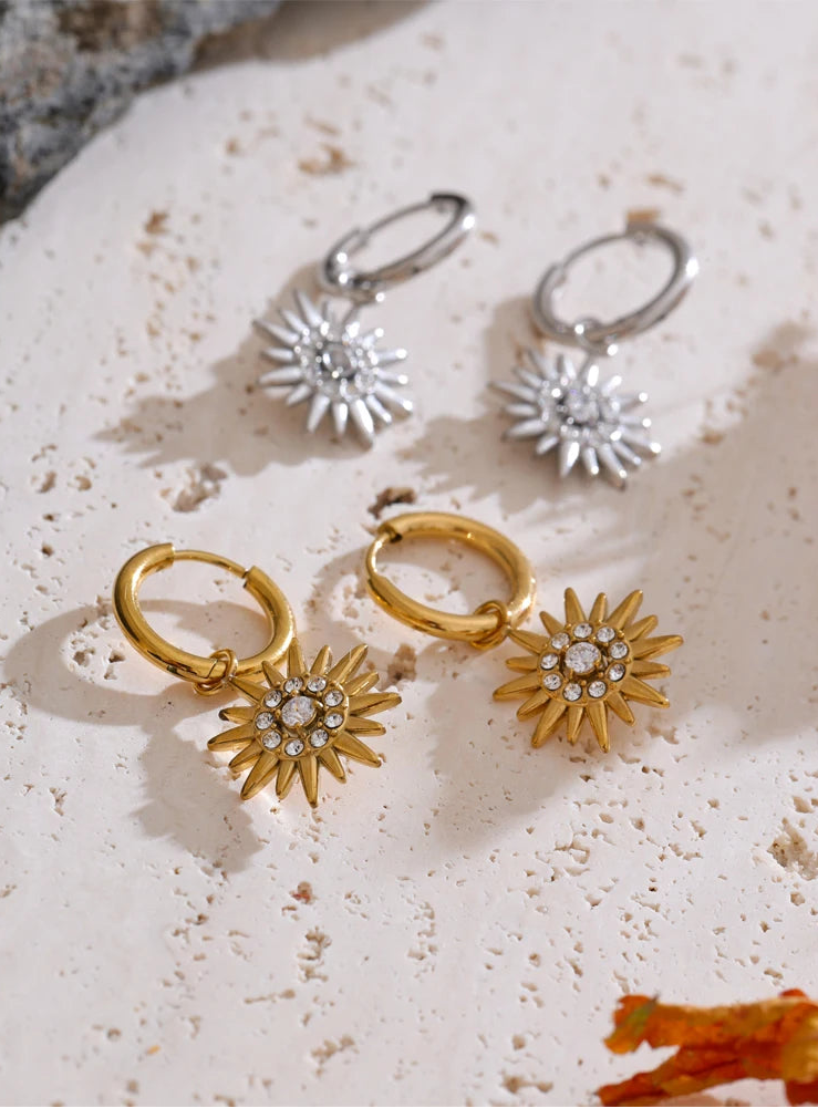 Yhpup requintado incrustado zircônia sol gota brincos de argola para mulheres aço inoxidável delicado jóias diárias hipoalergênico