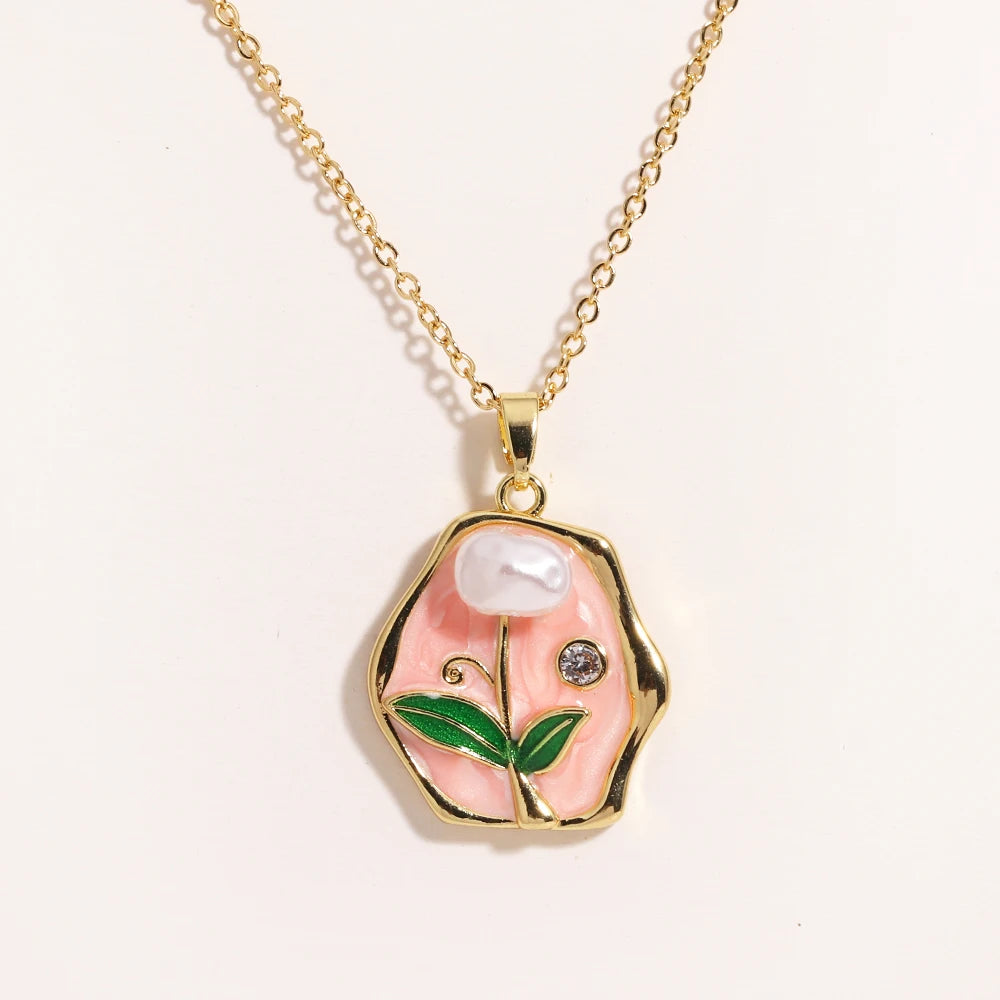 316l aço inoxidável colorido gota de óleo flor coração irregular colar para mulheres meninas vintage francês delicado jóias presentes