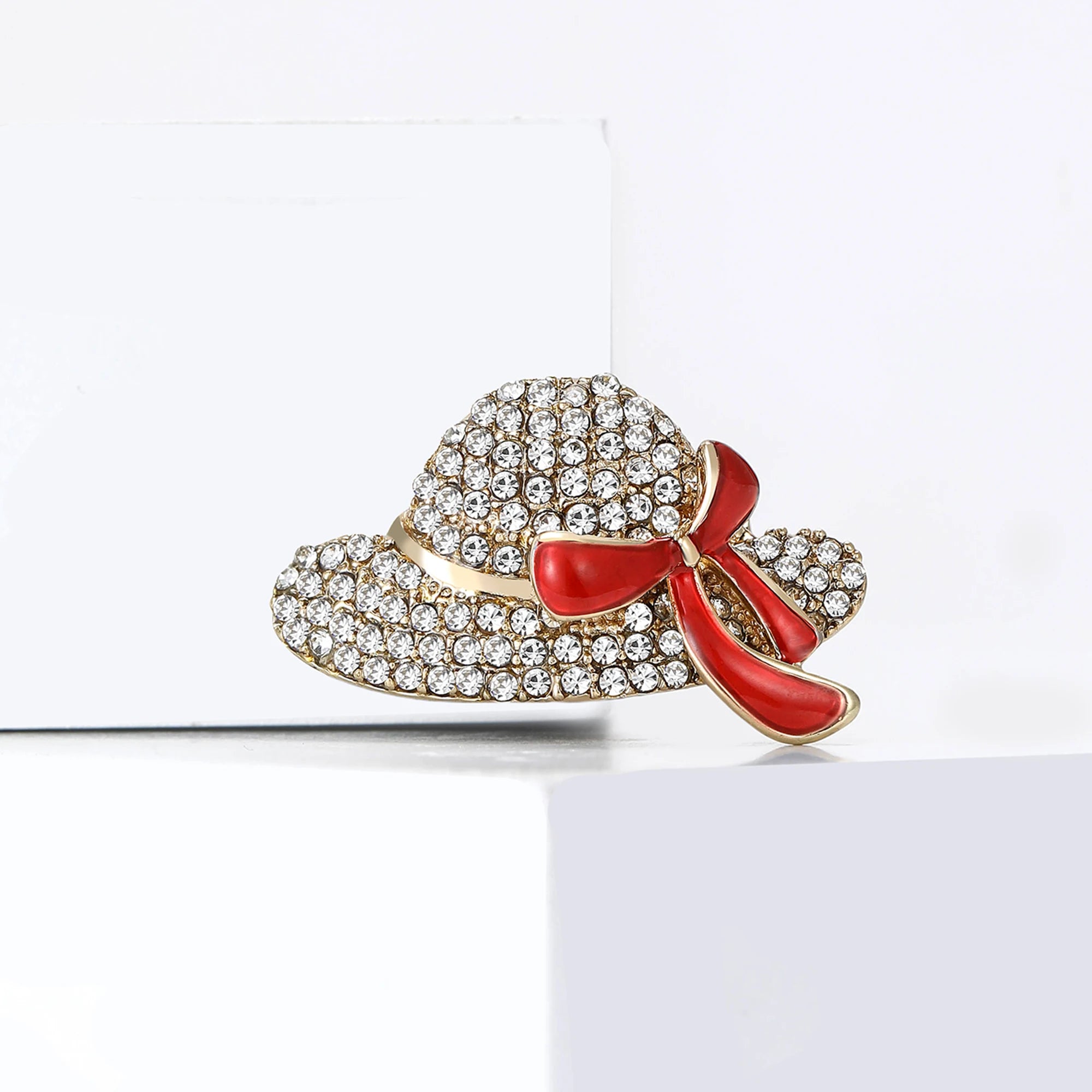 Broche Chapéu de Sol com Strass Elegante Feminino Luxo