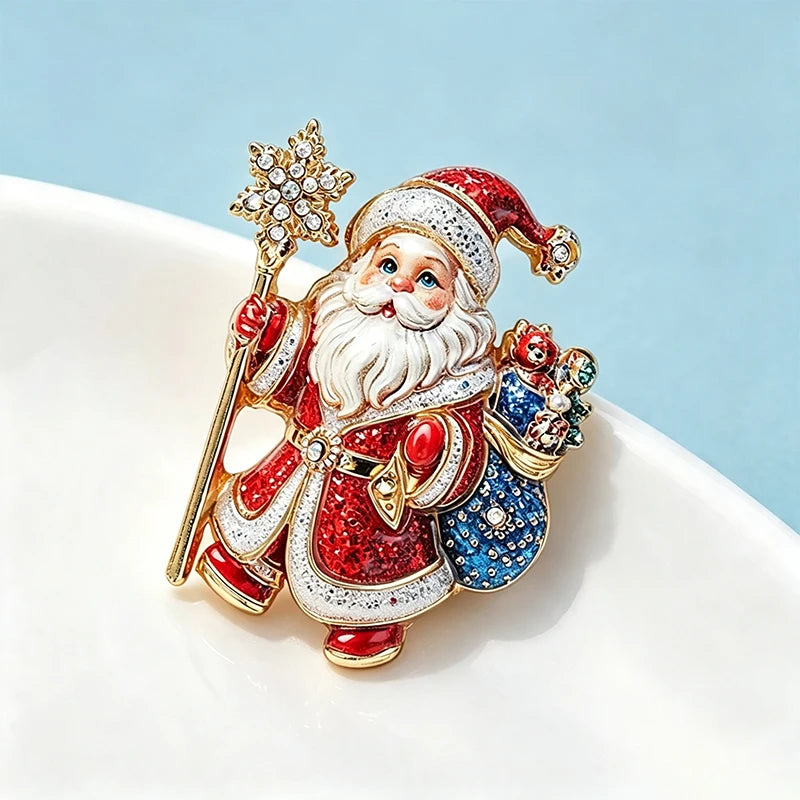 Broche Papai Noel com Strass Design Elegante Feminino