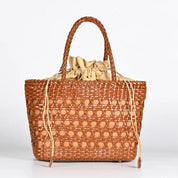 2024 bolsa de ombro feminina de couro genuíno com bolsa interna tecelagem bolsa de compras casual bolsa tote vintage