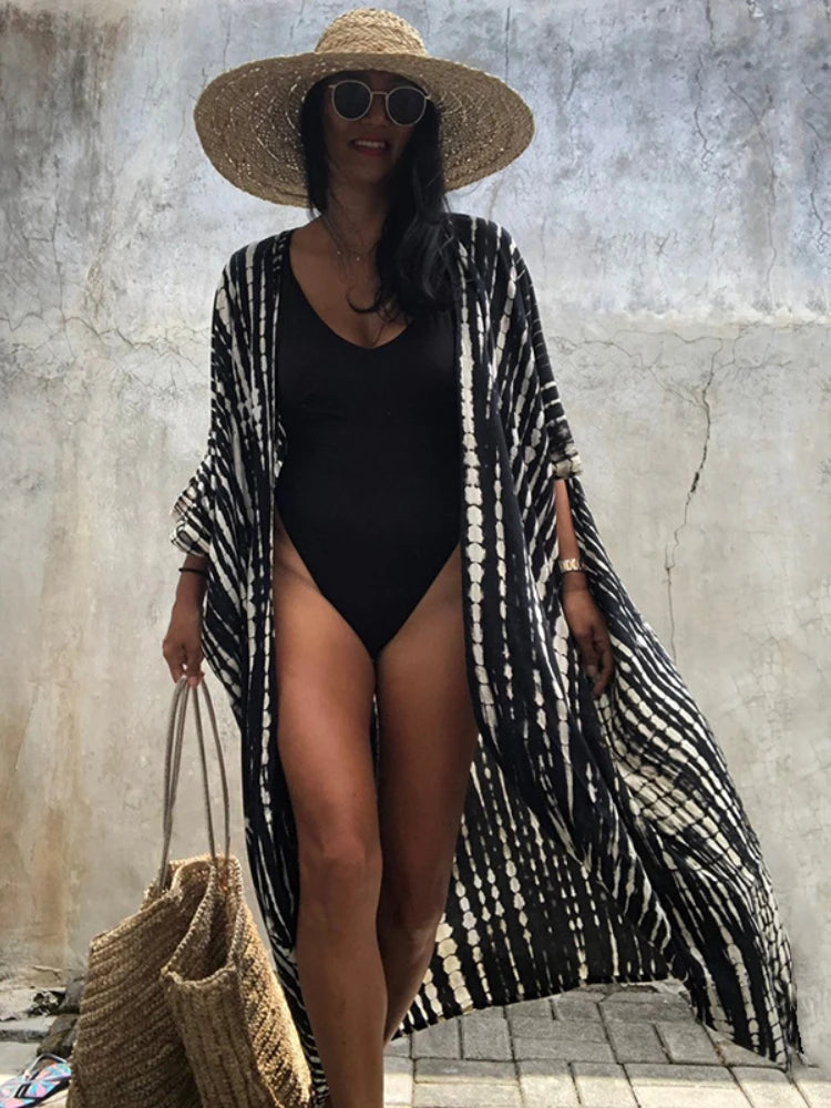 Praia cover ups para roupa de banho feminina preto tie dye quimono maiô capa vestido de verão 2022 beachwear outfits vendas