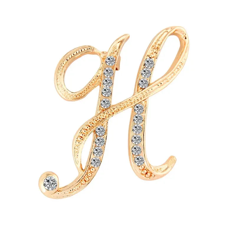Broche de Letra com Strass Cristal Dourado Elegante