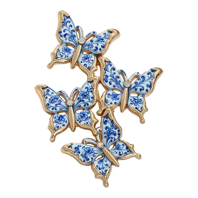 Broche Borboleta Azul e Branco Detalhe Esmaltado Elegante Feminino