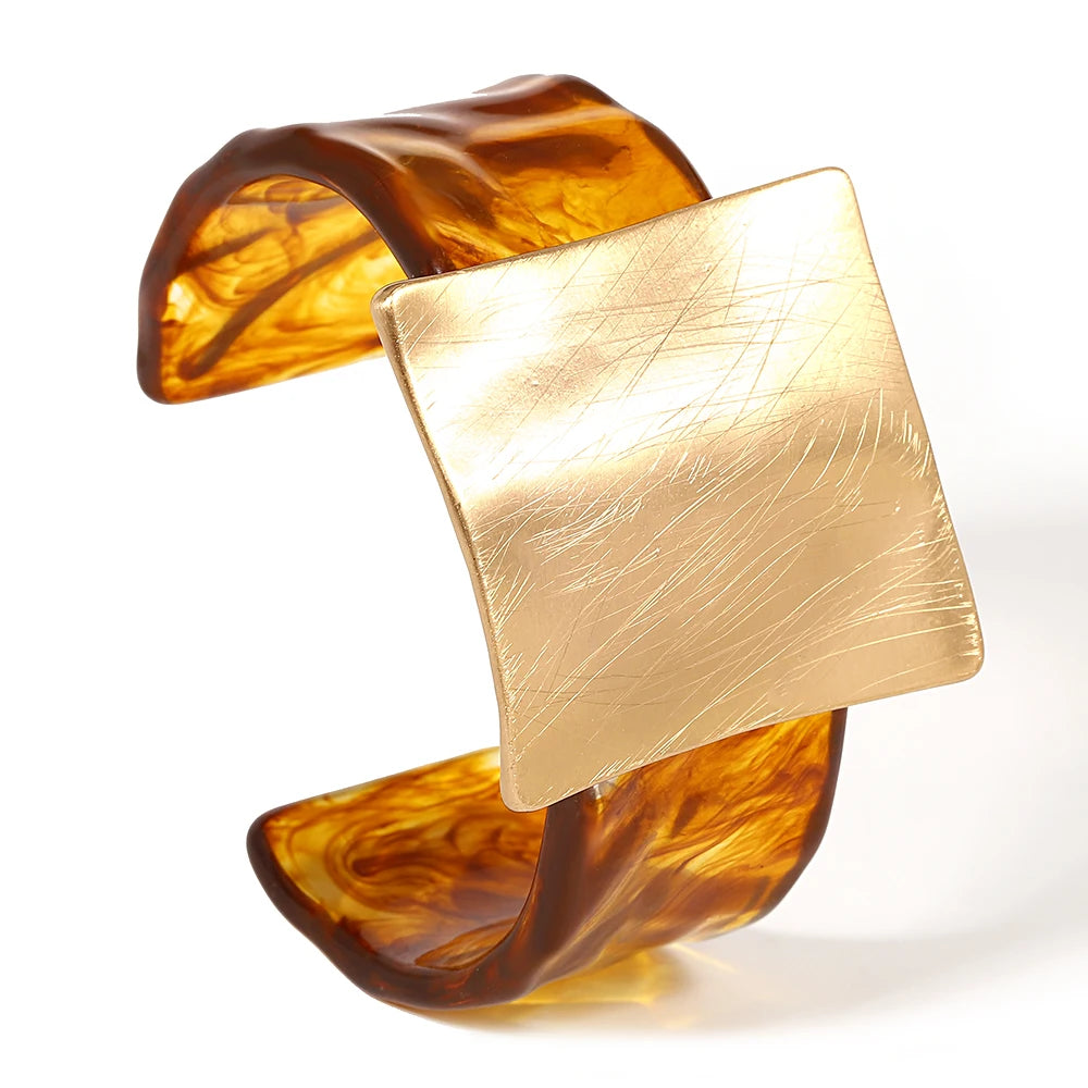 Allyes moda geométrica quadrado fosco metal acrílico aberto pulseira para mulheres personalidade simples pulseiras largas festa jóias presentes