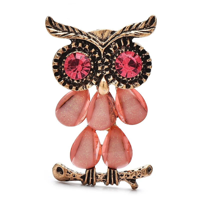 Broche Coruja Vintage Esmaltado com Strass Elegante Feminino