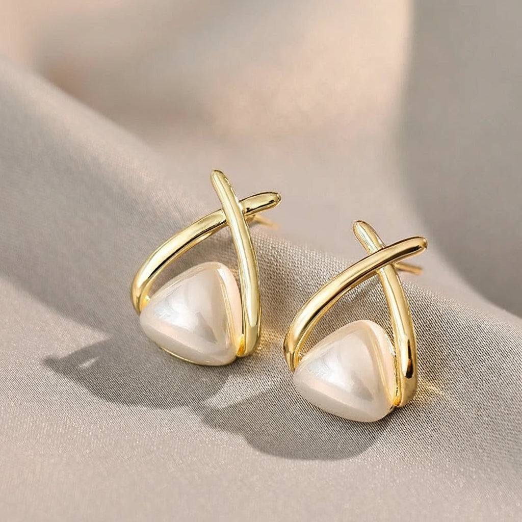 Design sensorial geometria cruz triângulo pérola caindo brincos novos brincos bonitos para meninas bonitos moda jóias acessório 2025