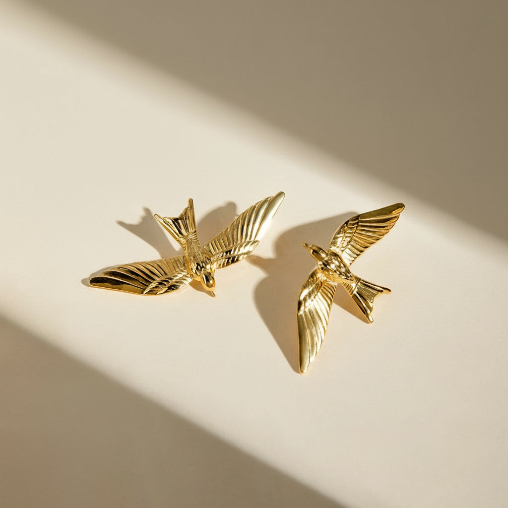 Brincos em forma de pássaro estereoscópicos vintage banhados a ouro 18k de aço inoxidável para mulheres à prova d'água moda charme joias festa