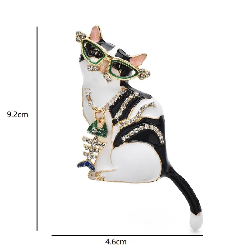 Wuli & baby legal usar osso de peixe gato broches liga esmalte adorável animal de estimação broche pinos para roupas femininas mochila jóias presentes