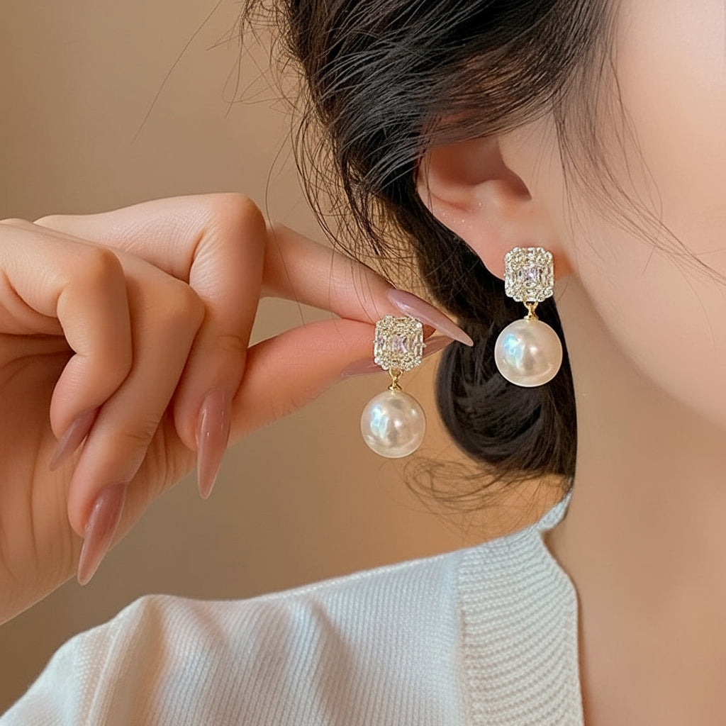 Luxo brilhante zircão cristal pérola pingente cor de ouro brincos 2025 moda jóias festa para acessórios de orelha requintado feminino