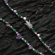 Colar de pedra coração roxo para mulheres, CZ tênis corrente, Bling Bling cadeia, latão, BC182