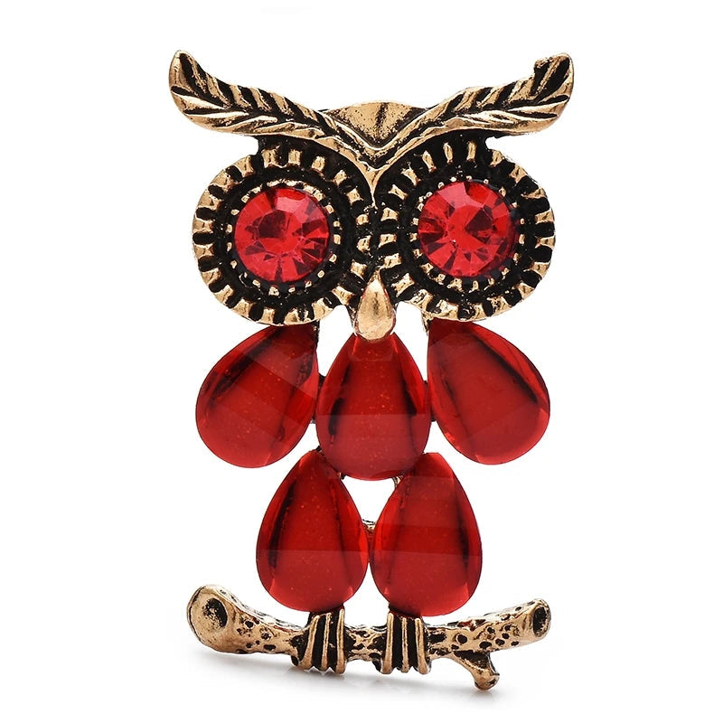 Broche Coruja Vintage Esmaltado com Strass Elegante Feminino