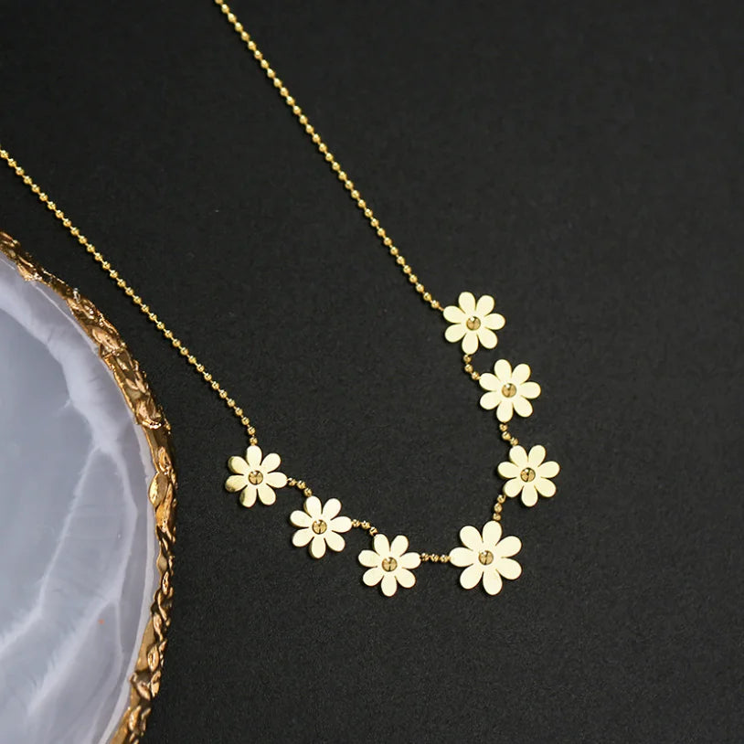 316l aço inoxidável nova moda jóias de luxo elegante margarida soldagem 7 flores charme corrente gargantilha colares pingentes para mulher