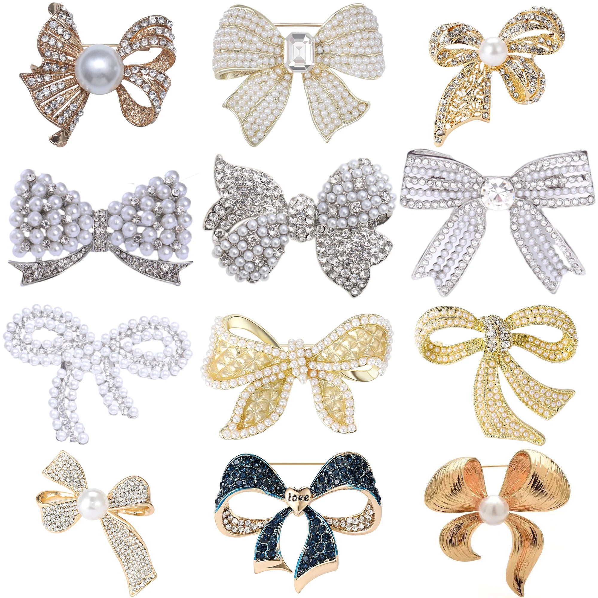 Broche Laço Feminino com Strass e Pérolas para Acessórios