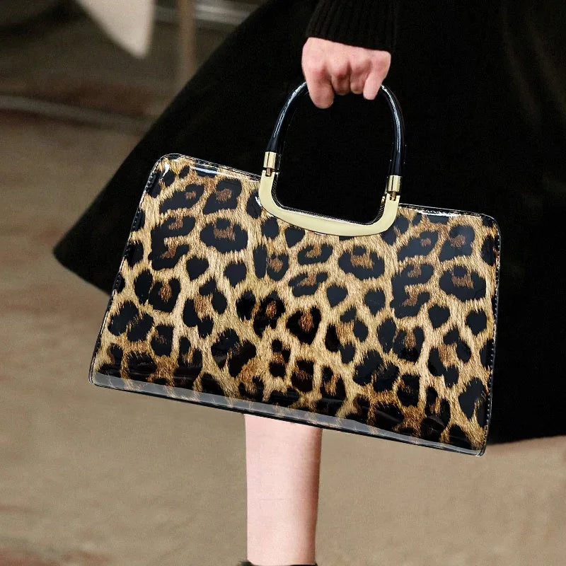 Bolsa feminina fashion com lantejoulas e estampa de leopardo personalizada com vários compartimentos e bolsa de ombro retrô