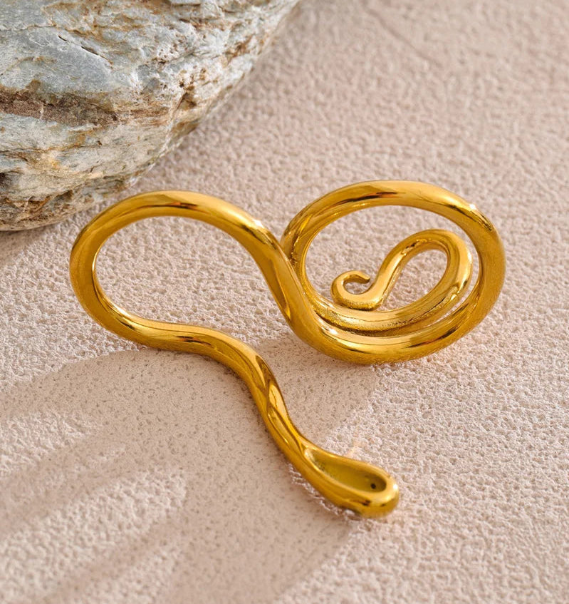Yhpup 7 #   Anel de dedo duplo em forma de cobra de aço inoxidável com design exclusivo e elegante, joias PVD personalizadas banhadas a ouro 18K